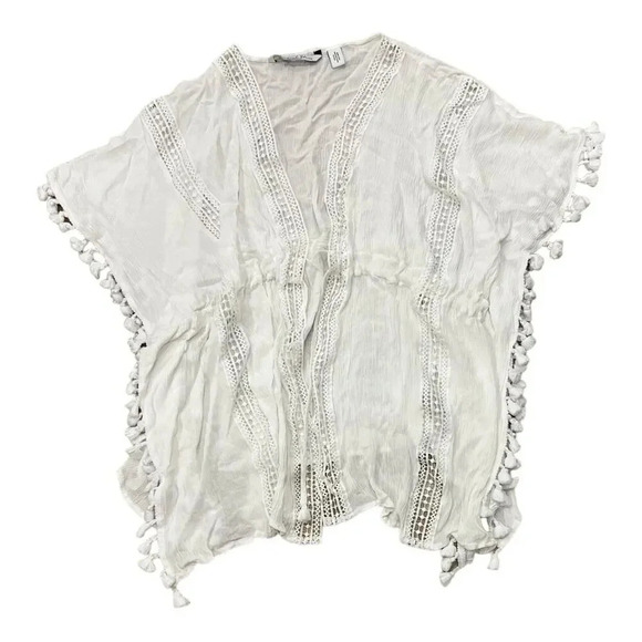 Michael Stars White Tassels for All Ruana Caftan OS - Picture 2 of 5